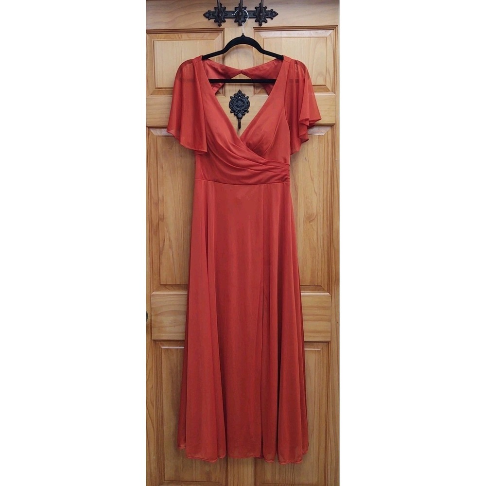 Azazine Rust Color Sheer Lined Flare Skirt Size A12  Prom Wedding Cocktail Dress